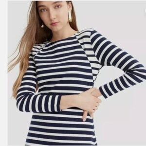 J. Crew 365 Navy blue White Striped Knit Nautical Long Sleeve Dress Nwt XST